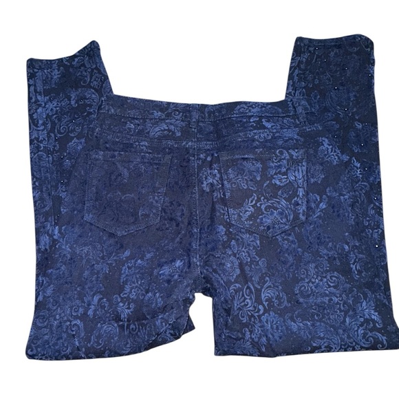 DG2 by Diane Gilman Blue Straight Leg Pants with Rhinestones Floral Pattern - Picture 5 of 5